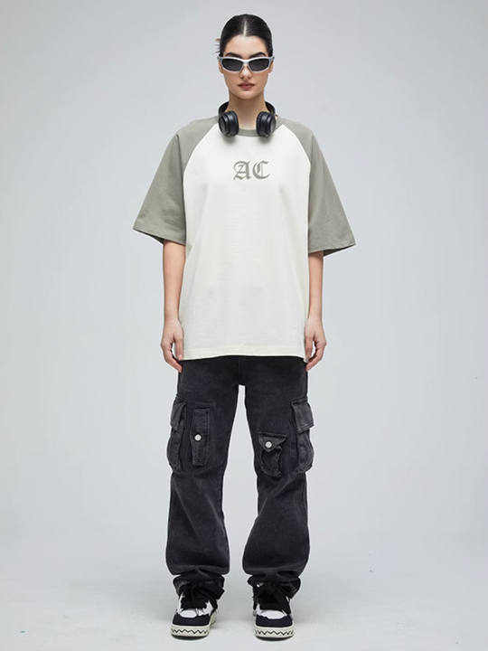 AC Logo Print Raglan Sleeve Tee | Face 3 Face