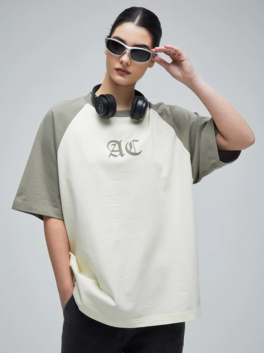 AC Logo Print Raglan Sleeve Tee | Face 3 Face