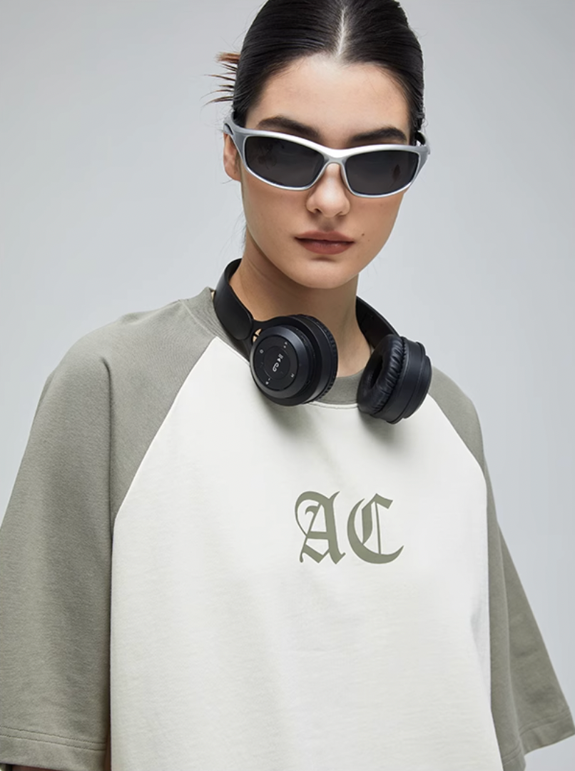 AC Logo Print Raglan Sleeve Tee | Face 3 Face