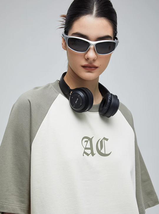 AC Logo Print Raglan Sleeve Tee | Face 3 Face