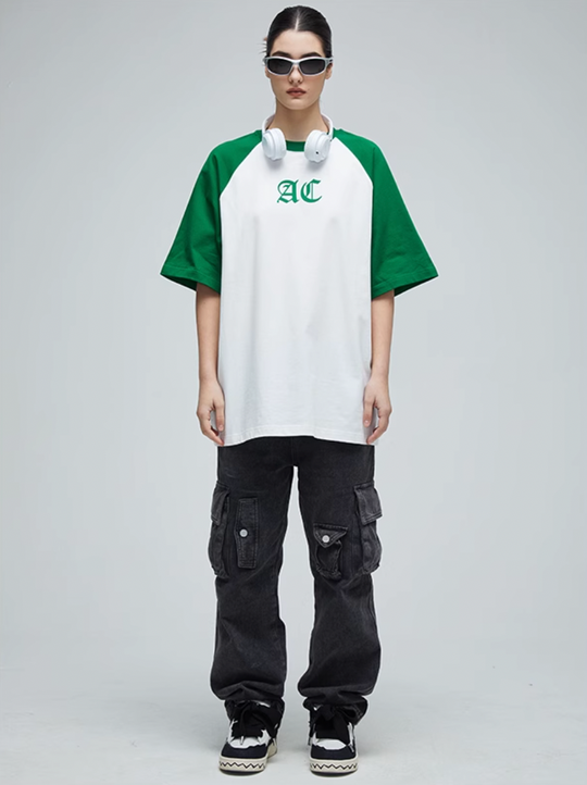 AC Logo Print Raglan Sleeve Tee | Face 3 Face