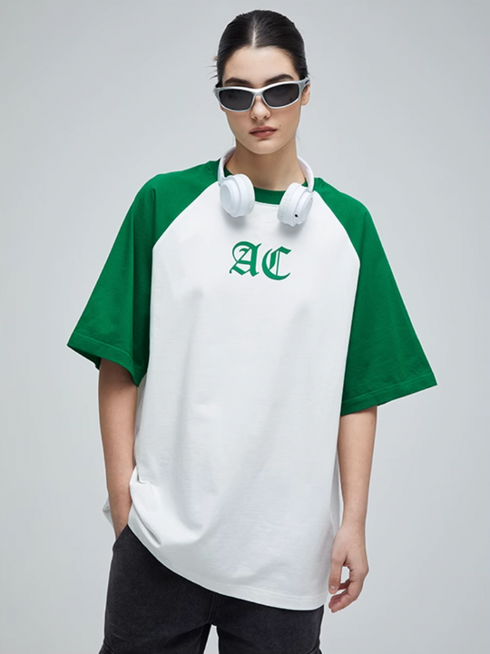 AC Logo Print Raglan Sleeve Tee | Face 3 Face