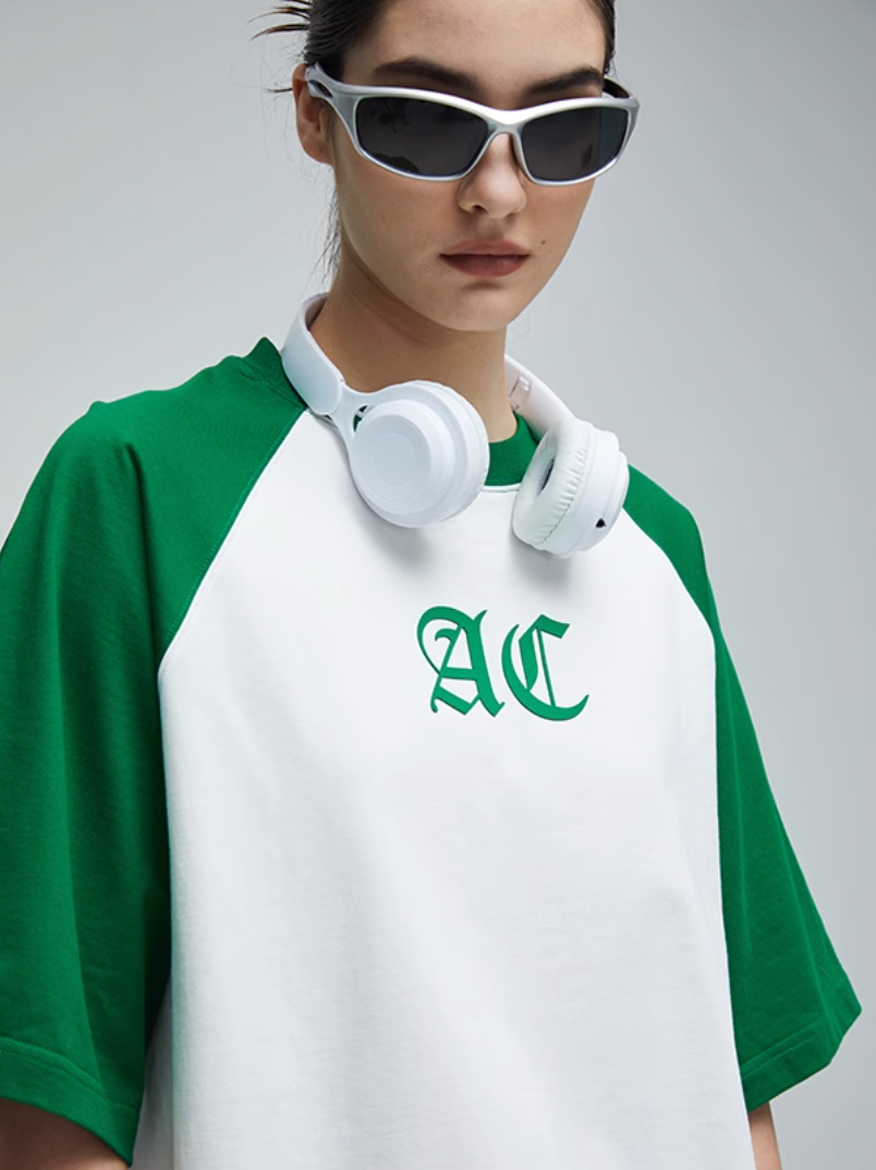 AC Logo Print Raglan Sleeve Tee | Face 3 Face