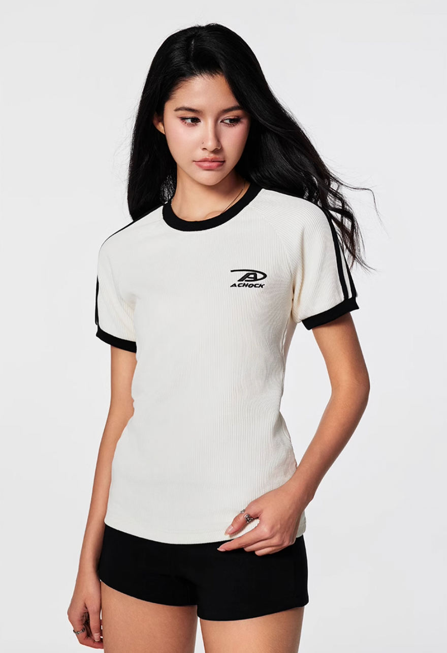 Achock Striped Girls Slim Short Waffle Knit Tee | Face 3 Face