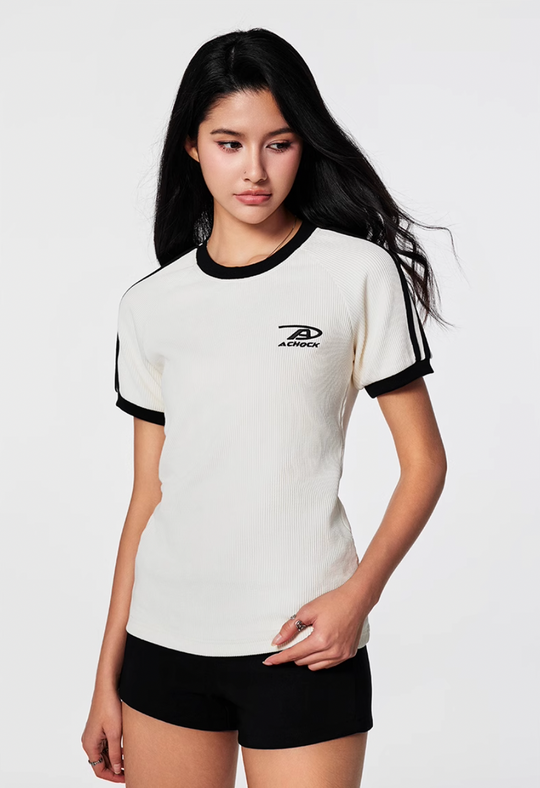 Achock Striped Girls Slim Short Waffle Knit Tee | Face 3 Face