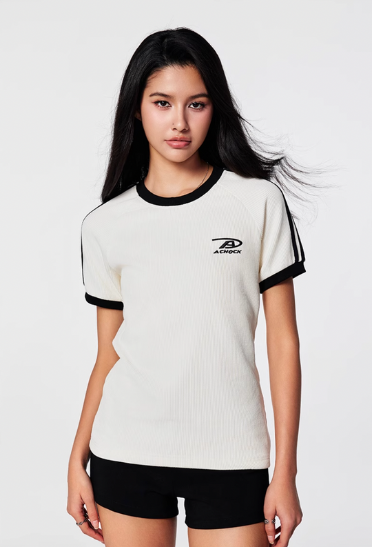 Achock Striped Girls Slim Short Waffle Knit Tee | Face 3 Face