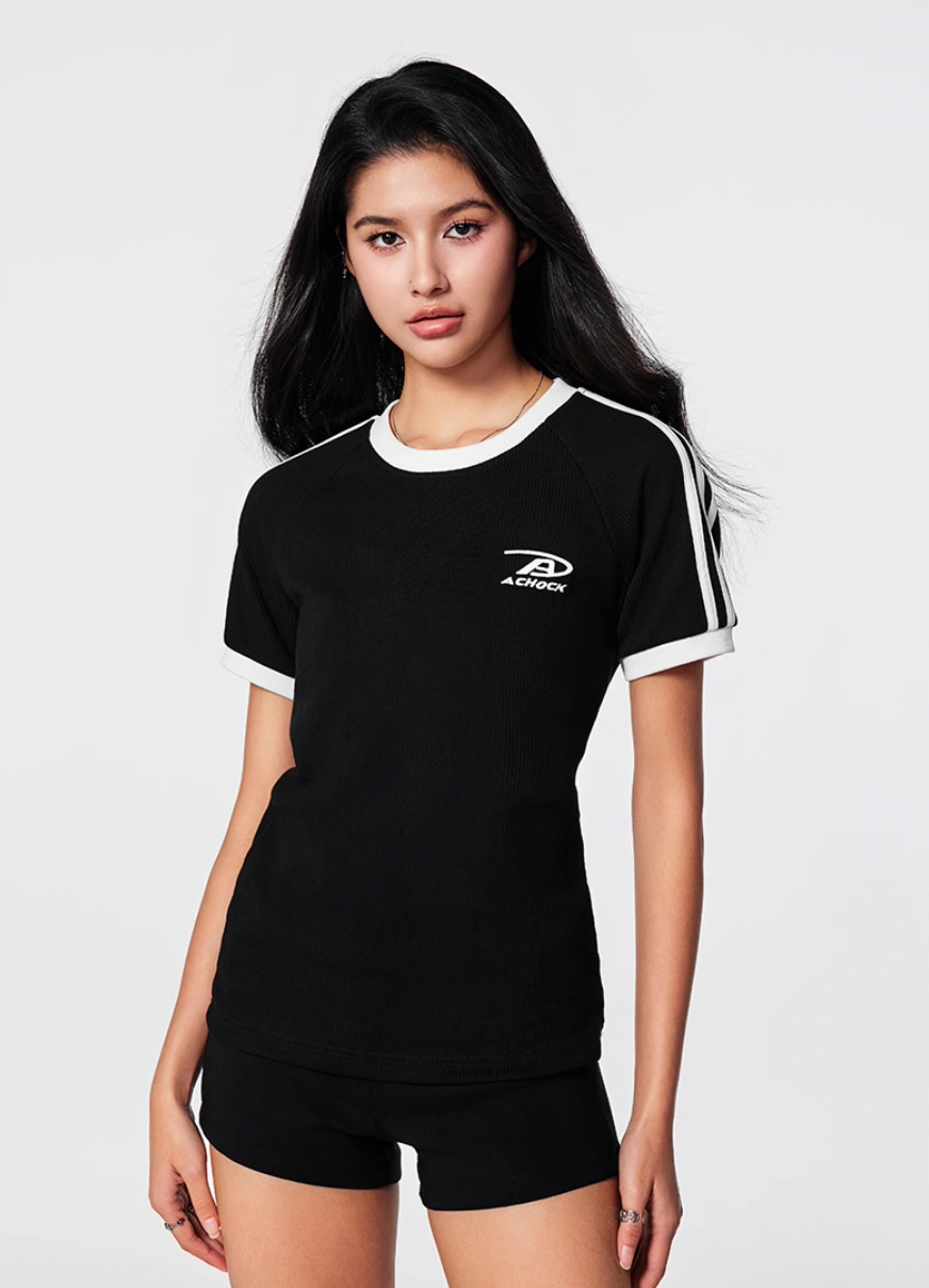 Achock Striped Girls Slim Short Waffle Knit Tee | Face 3 Face