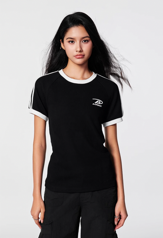 Achock Striped Girls Slim Short Waffle Knit Tee | Face 3 Face