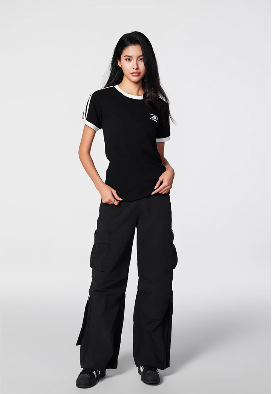 Achock Striped Girls Slim Short Waffle Knit Tee | Face 3 Face