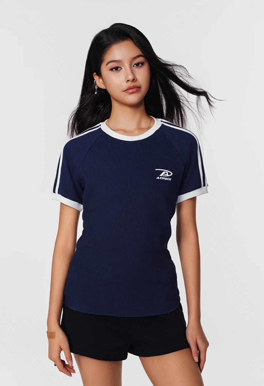 Achock Striped Girls Slim Short Waffle Knit Tee | Face 3 Face