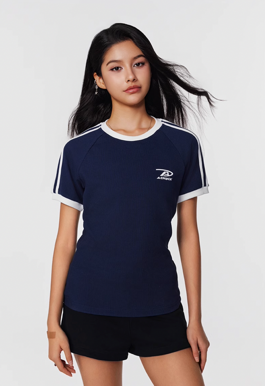 Achock Striped Girls Slim Short Waffle Knit Tee | Face 3 Face