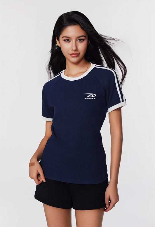 Achock Striped Girls Slim Short Waffle Knit Tee | Face 3 Face