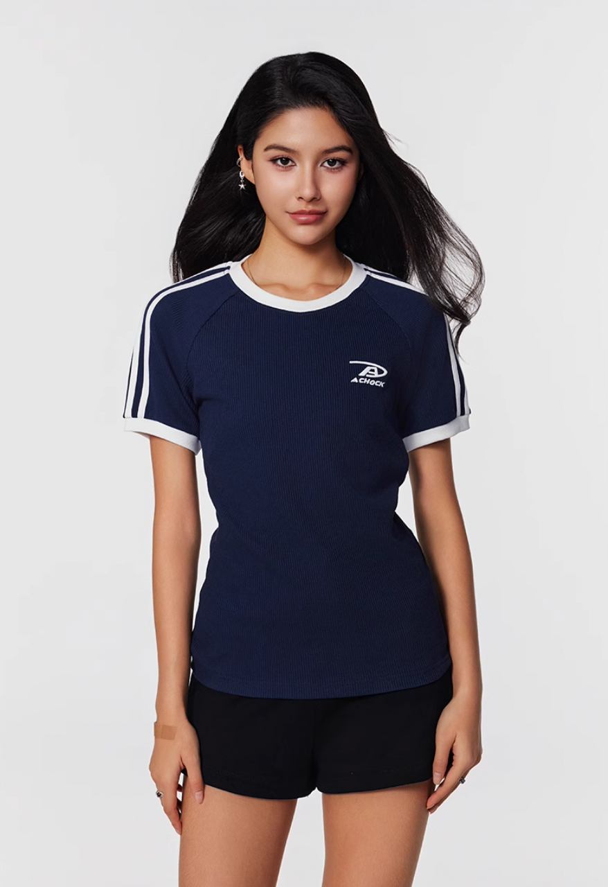 Achock Striped Girls Slim Short Waffle Knit Tee | Face 3 Face