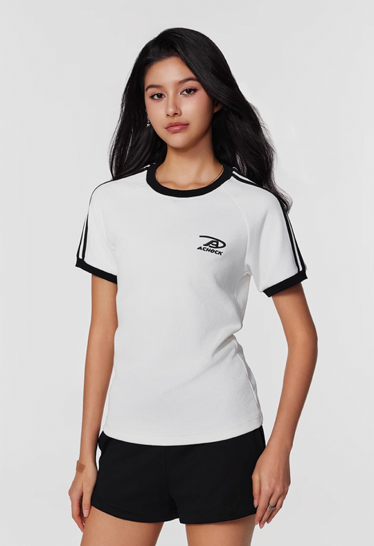 Achock Striped Girls Slim Short Waffle Knit Tee | Face 3 Face