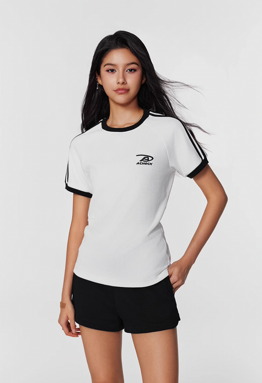 Achock Striped Girls Slim Short Waffle Knit Tee | Face 3 Face