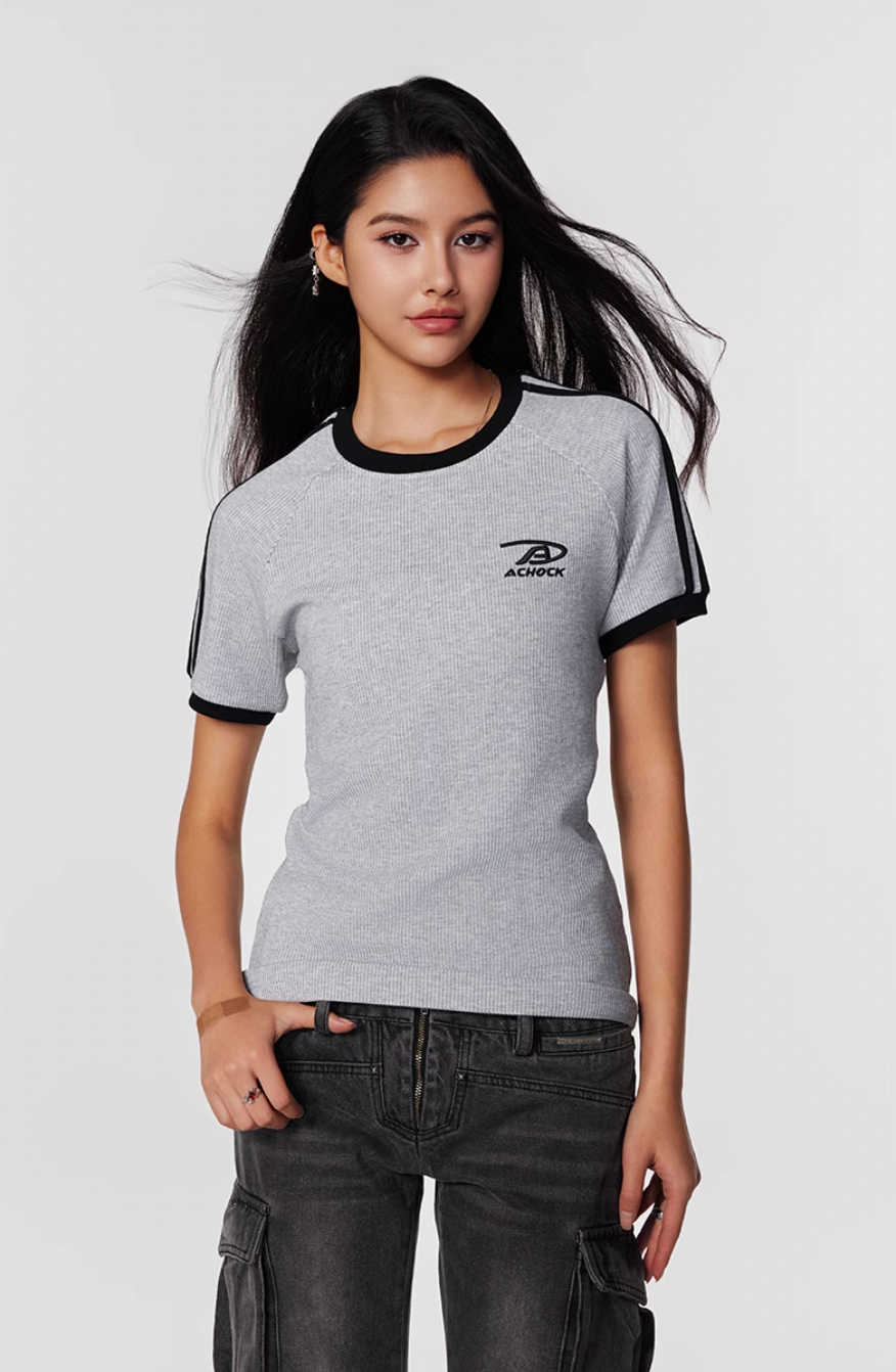 Achock Striped Girls Slim Short Waffle Knit Tee | Face 3 Face