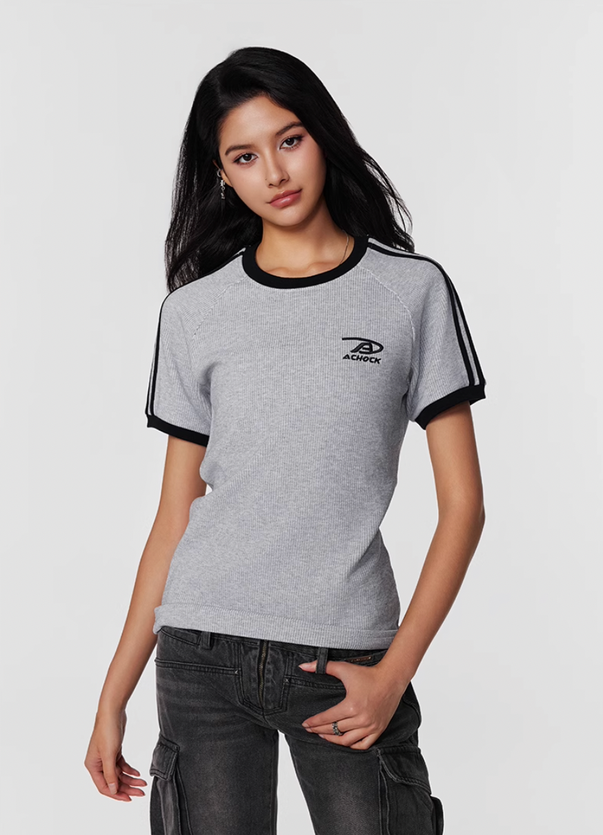Achock Striped Girls Slim Short Waffle Knit Tee | Face 3 Face