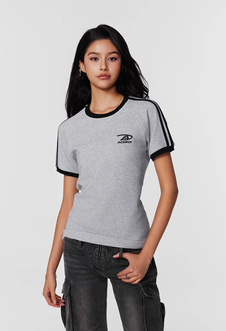 Achock Striped Girls Slim Short Waffle Knit Tee | Face 3 Face