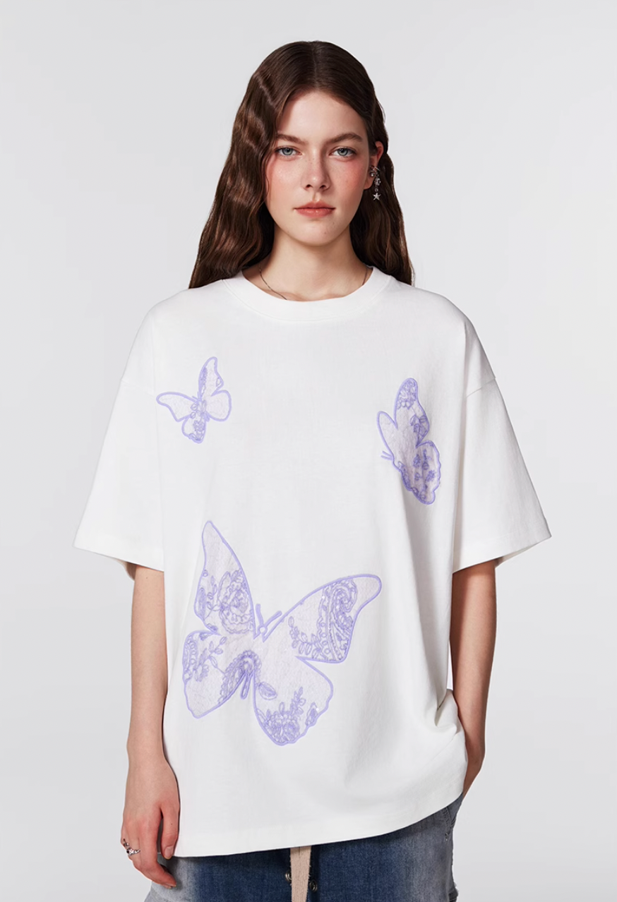 Achock Butterfly Lace Embroidery Tee | Face 3 Face