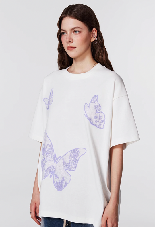 Achock Butterfly Lace Embroidery Tee | Face 3 Face