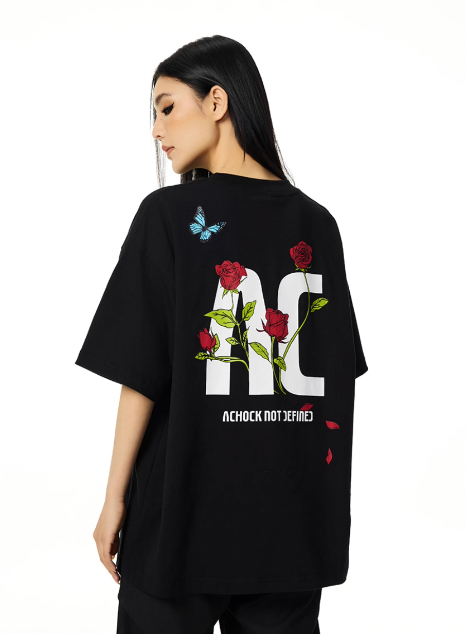 Achock Logo Butterfly Rose Print Tee | Face 3 Face