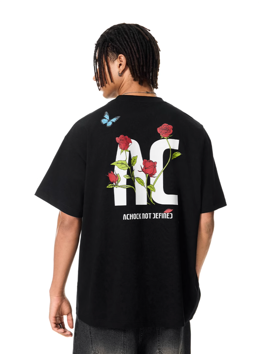Achock Logo Butterfly Rose Print Tee | Face 3 Face