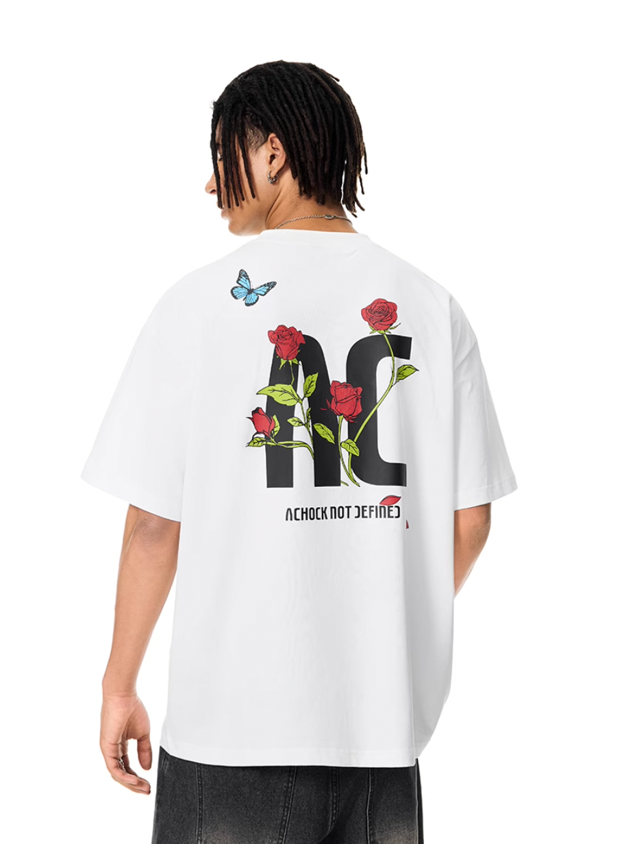 Achock Logo Butterfly Rose Print Tee | Face 3 Face
