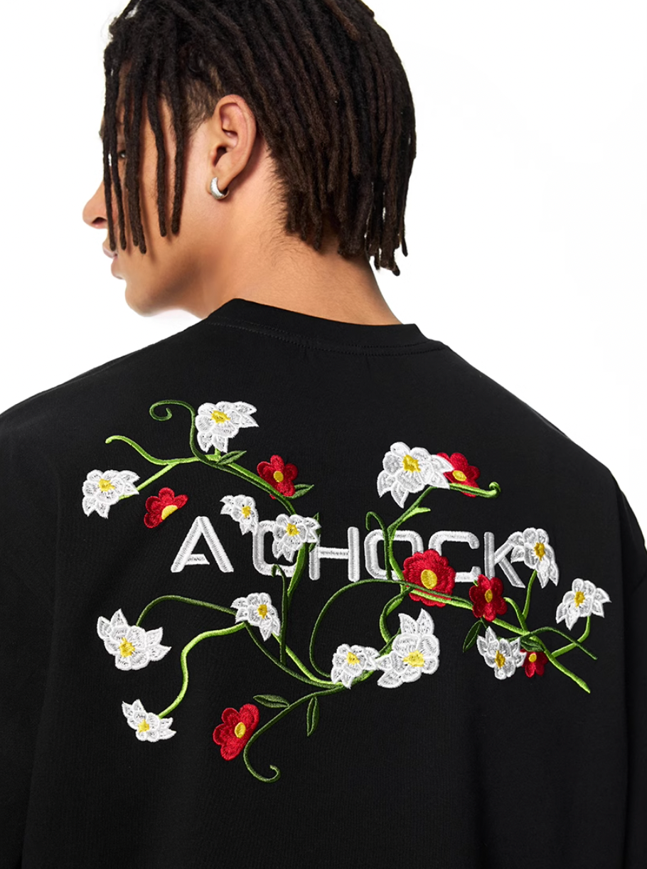 Graphic Tee | Achock Flower Logo Embroidery Tee | Face 3 Face
