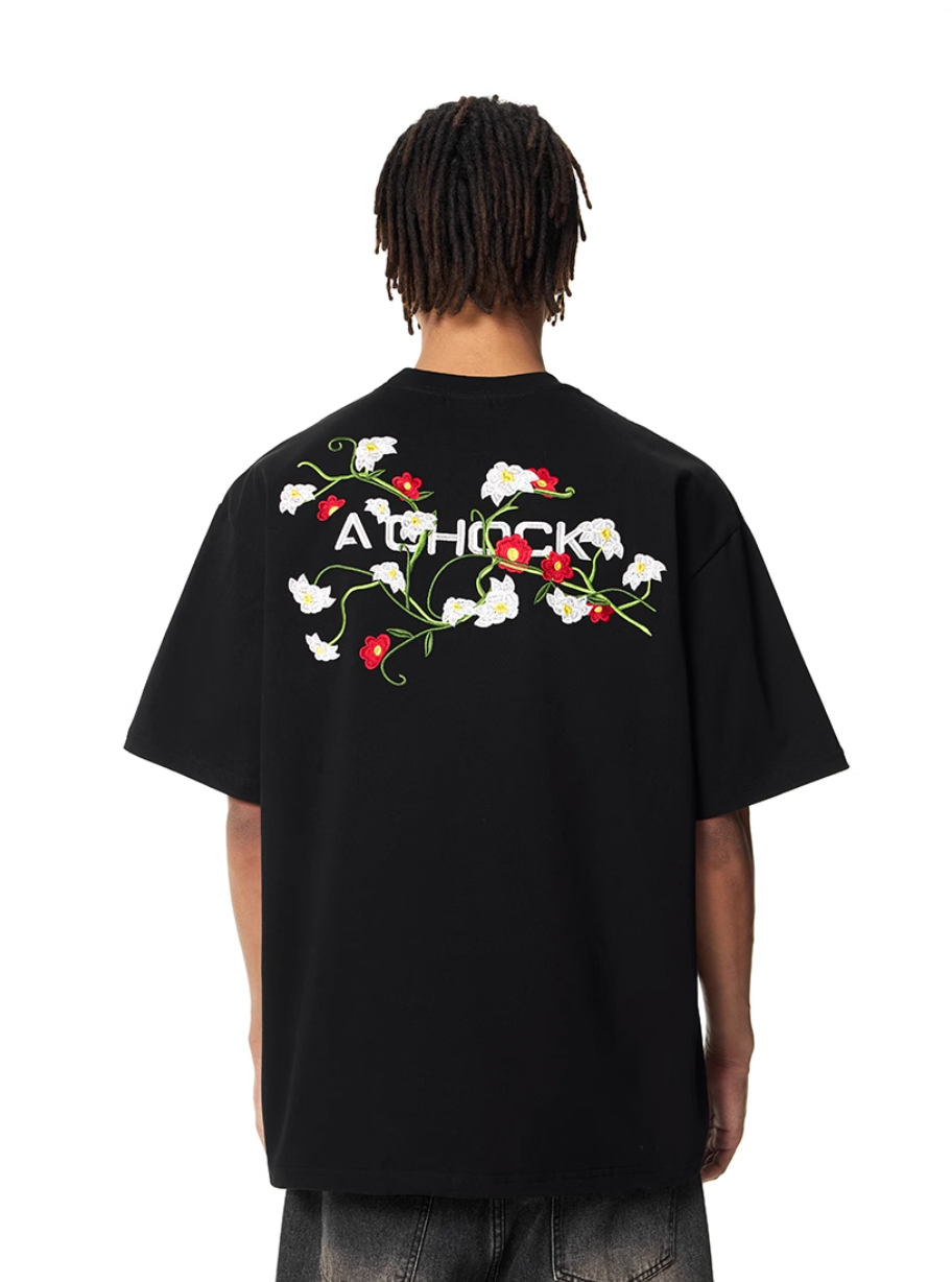 Graphic Tee | Achock Flower Logo Embroidery Tee | Face 3 Face
