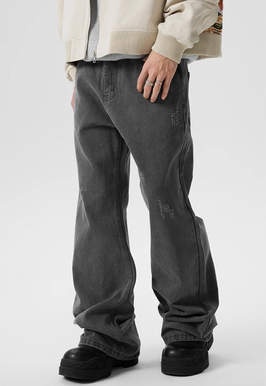 Achock Washed Black Frayed Flared Jeans | Face 3 Face