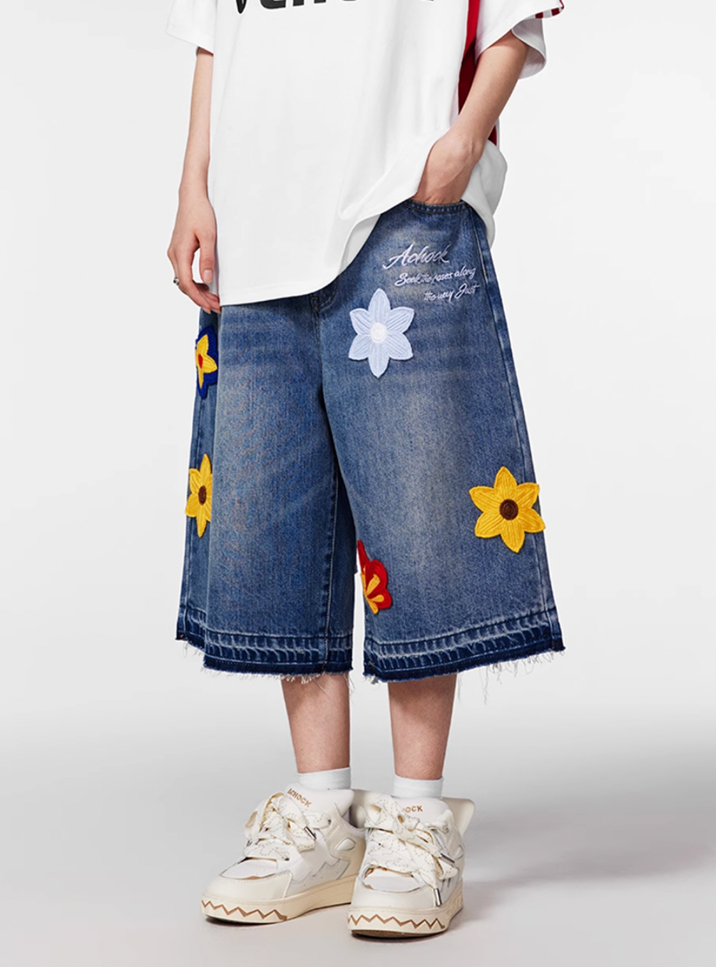 Achock Creative Letter Petal Embroidery Denim Shorts | Face 3 Face