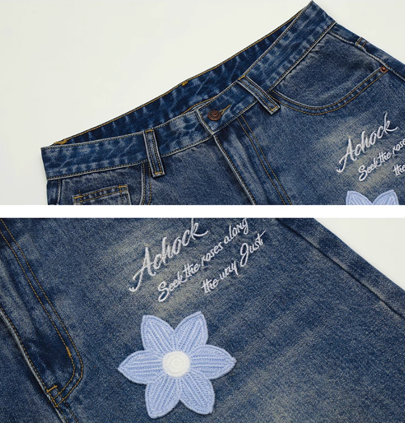 Achock Creative Letter Petal Embroidery Denim Shorts | Face 3 Face