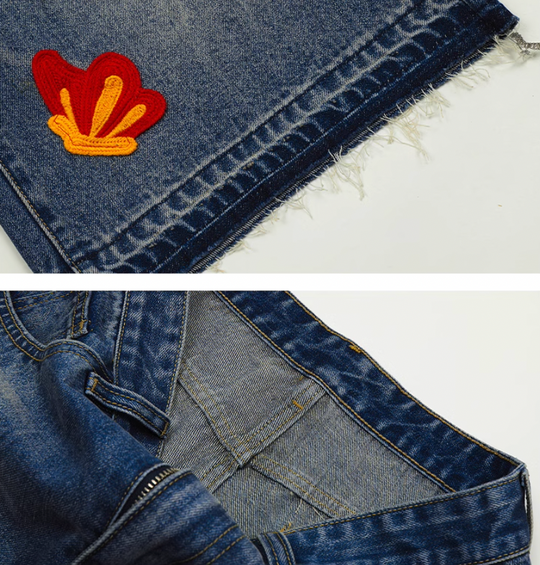 Achock Creative Letter Petal Embroidery Denim Shorts | Face 3 Face