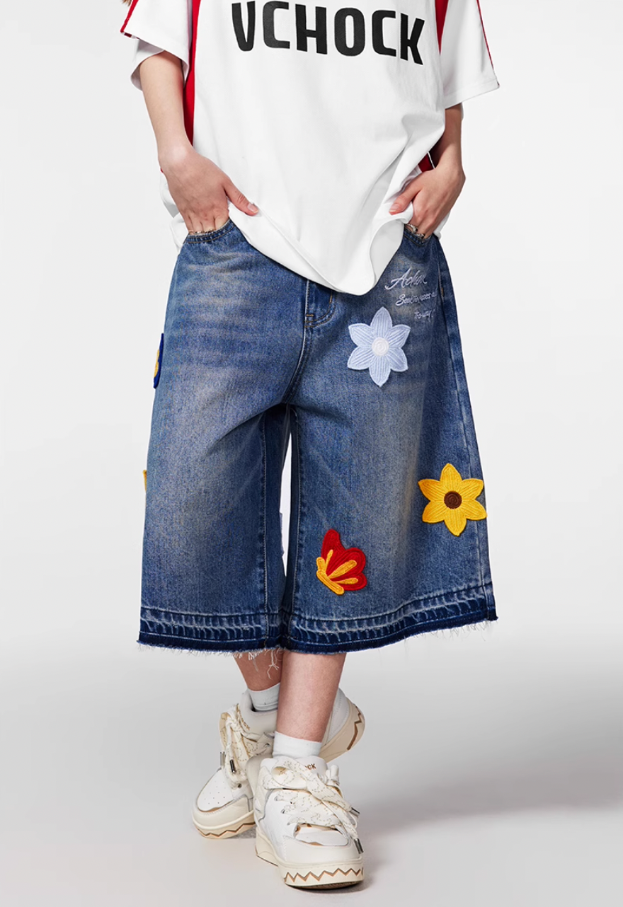 Achock Creative Letter Petal Embroidery Denim Shorts | Face 3 Face