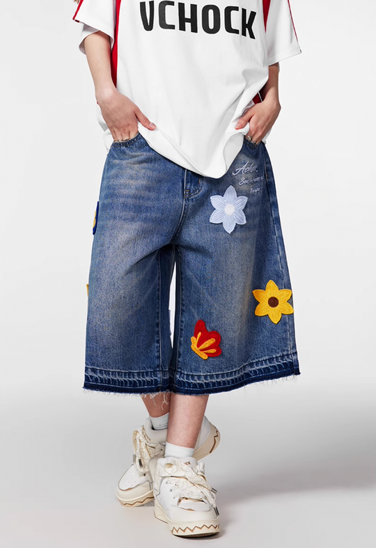Achock Creative Letter Petal Embroidery Denim Shorts | Face 3 Face