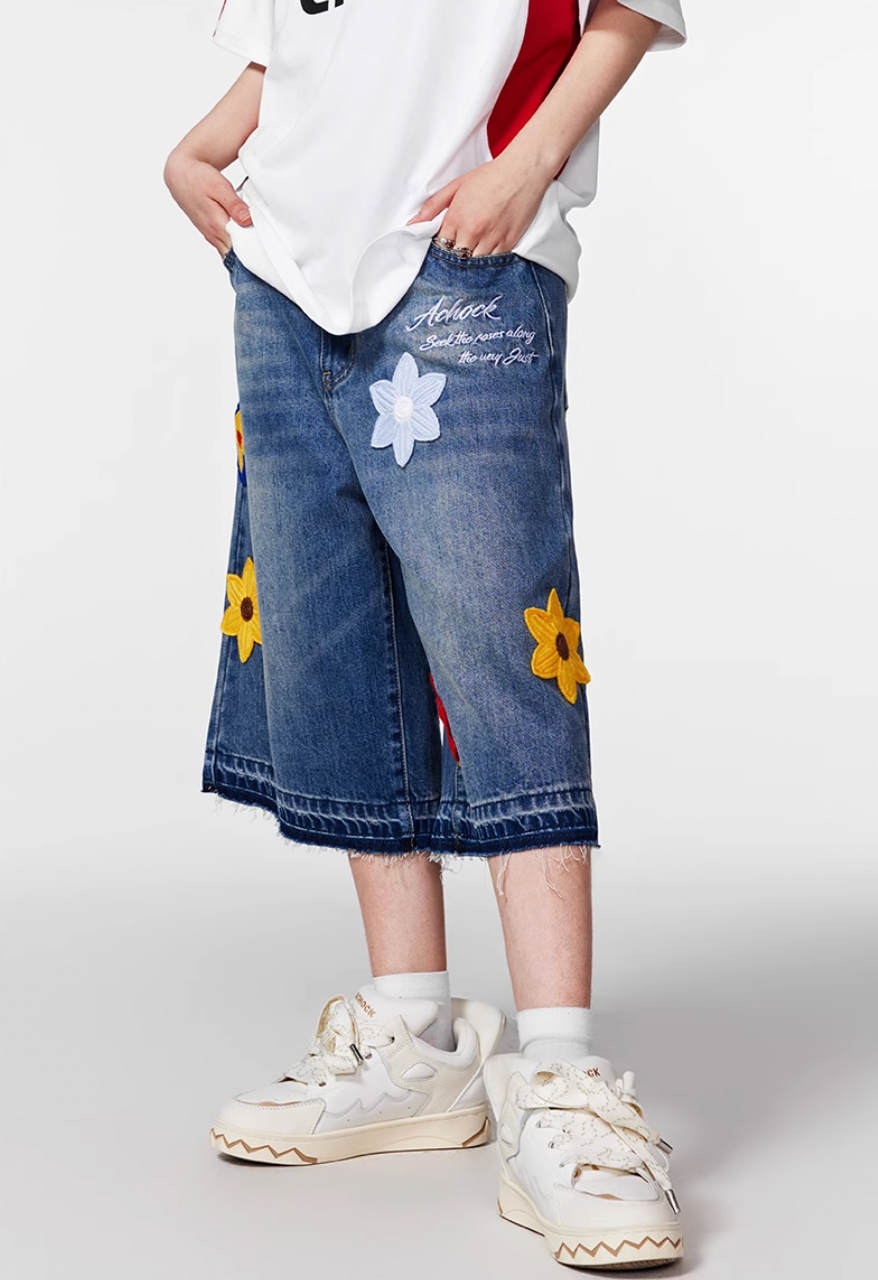 Achock Creative Letter Petal Embroidery Denim Shorts | Face 3 Face
