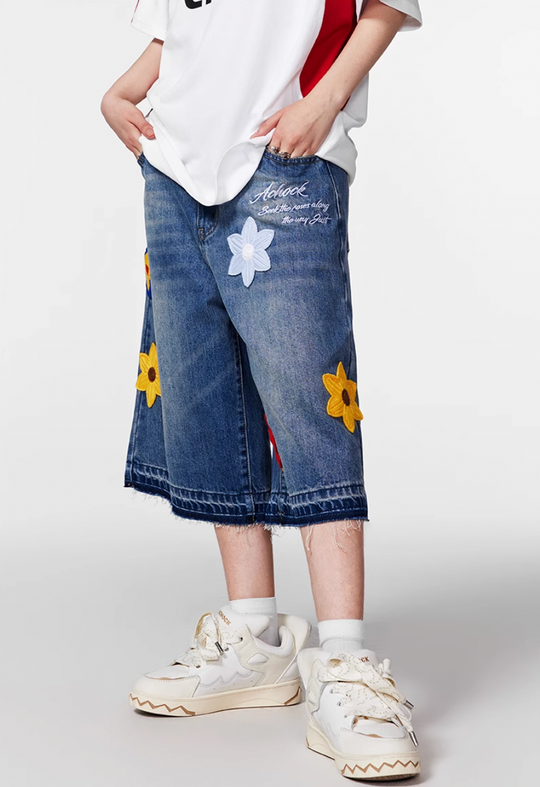Achock Creative Letter Petal Embroidery Denim Shorts | Face 3 Face