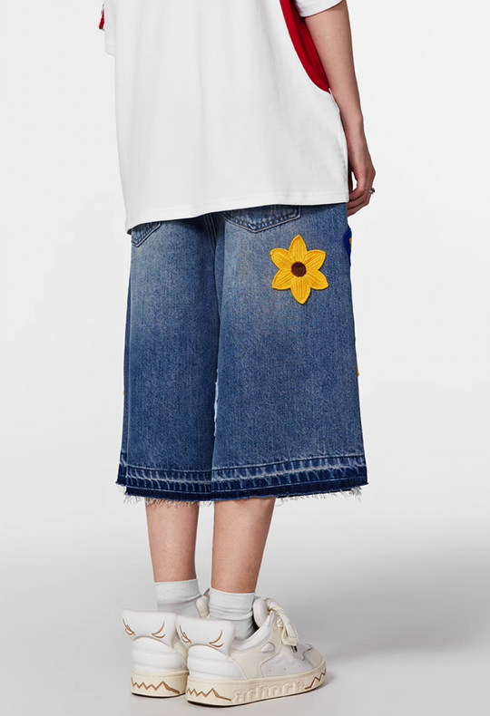 Achock Creative Letter Petal Embroidery Denim Shorts | Face 3 Face