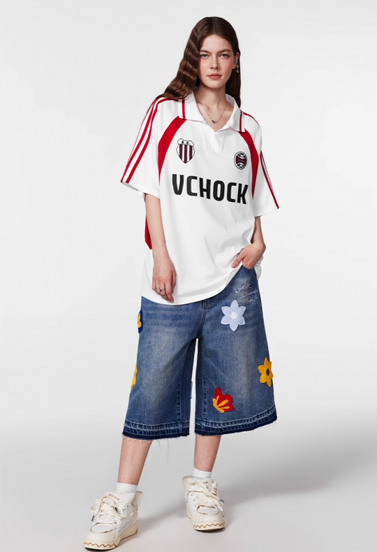 Achock Creative Letter Petal Embroidery Denim Shorts | Face 3 Face