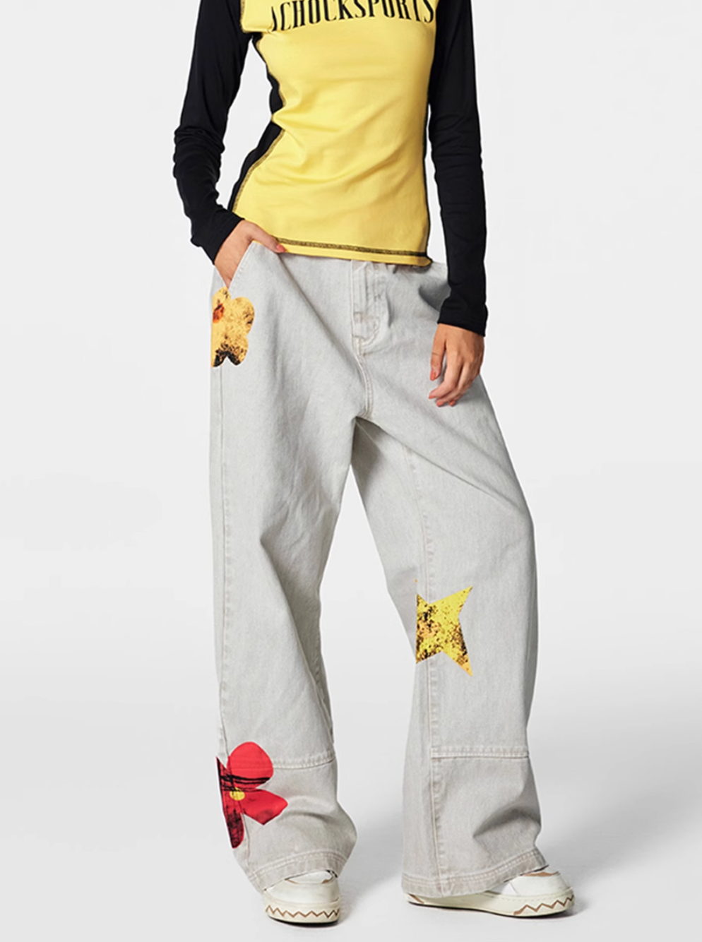 Achock Gray Floral Print Jeans | Face 3 Face