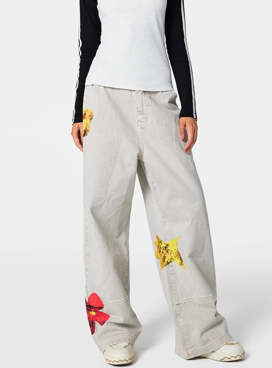 Achock Gray Floral Print Jeans | Face 3 Face