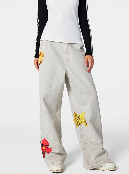 Achock Gray Floral Print Jeans | Face 3 Face