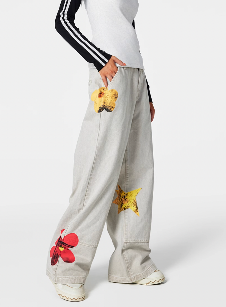 Achock Gray Floral Print Jeans | Face 3 Face