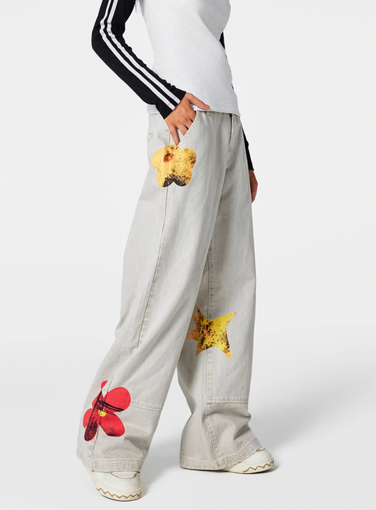 Achock Gray Floral Print Jeans | Face 3 Face