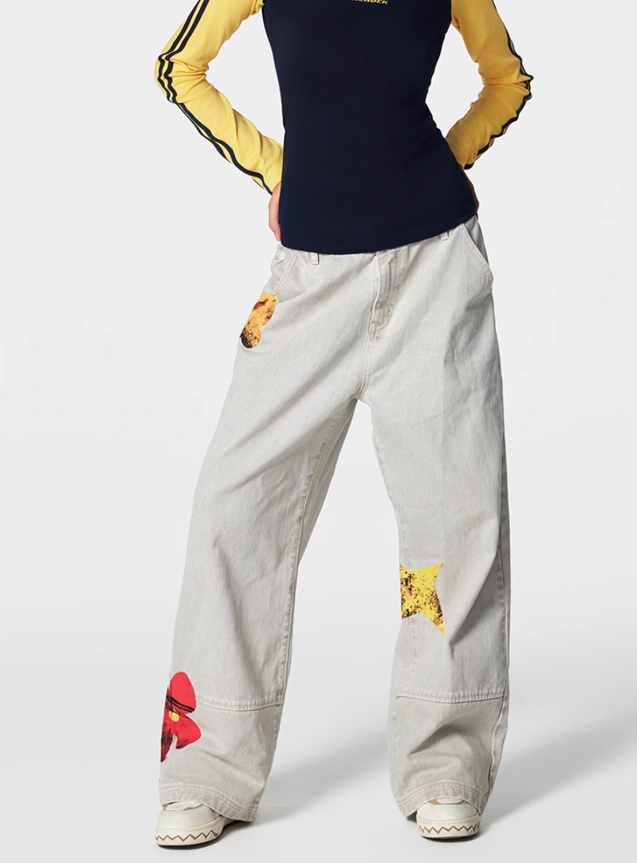 Achock Gray Floral Print Jeans | Face 3 Face