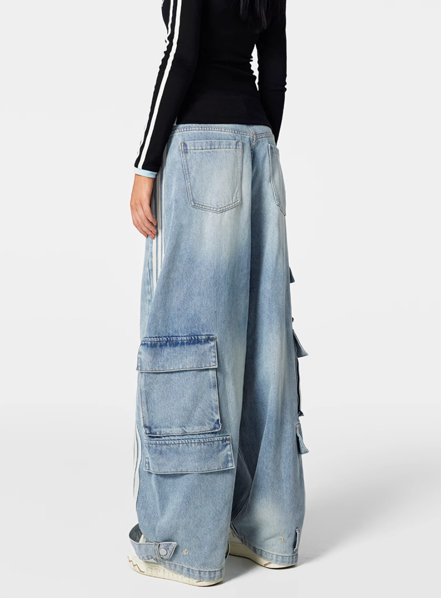 Achock Striped Multi Pocket Work Baggy Jeans | Face 3 Face