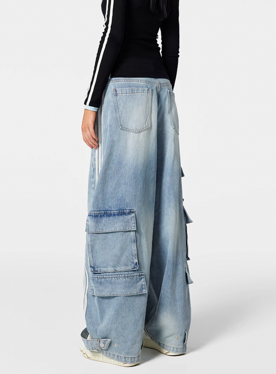 Achock Striped Multi Pocket Work Baggy Jeans | Face 3 Face