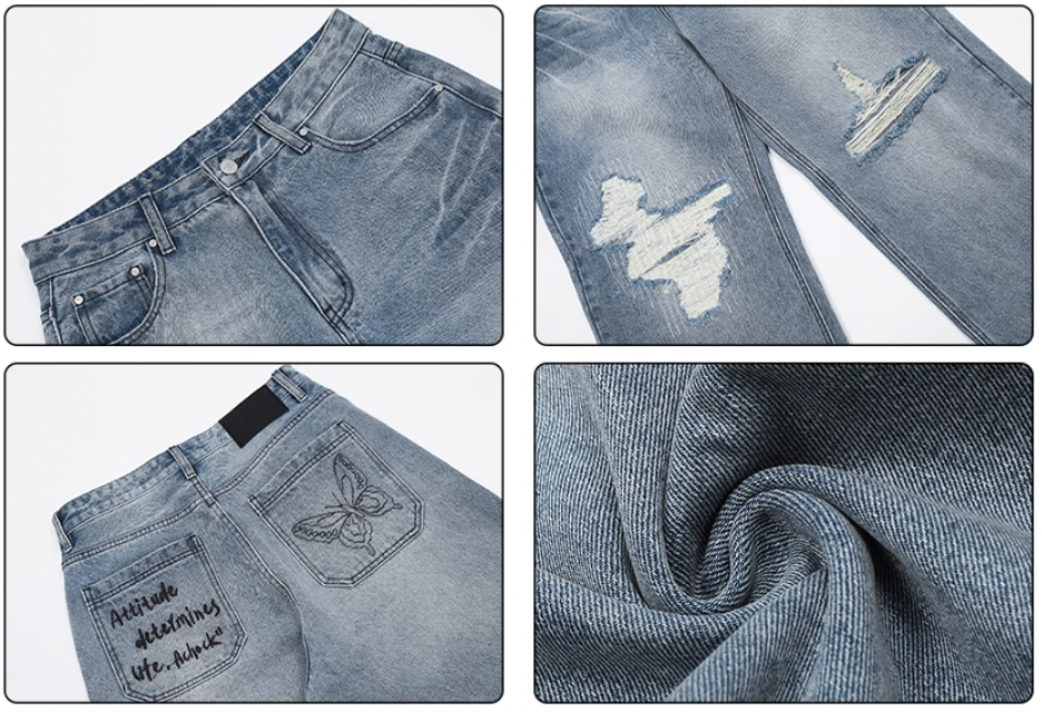 Achock Butterfly Washed Broken Hole Distressed Jeans | Face 3 Face