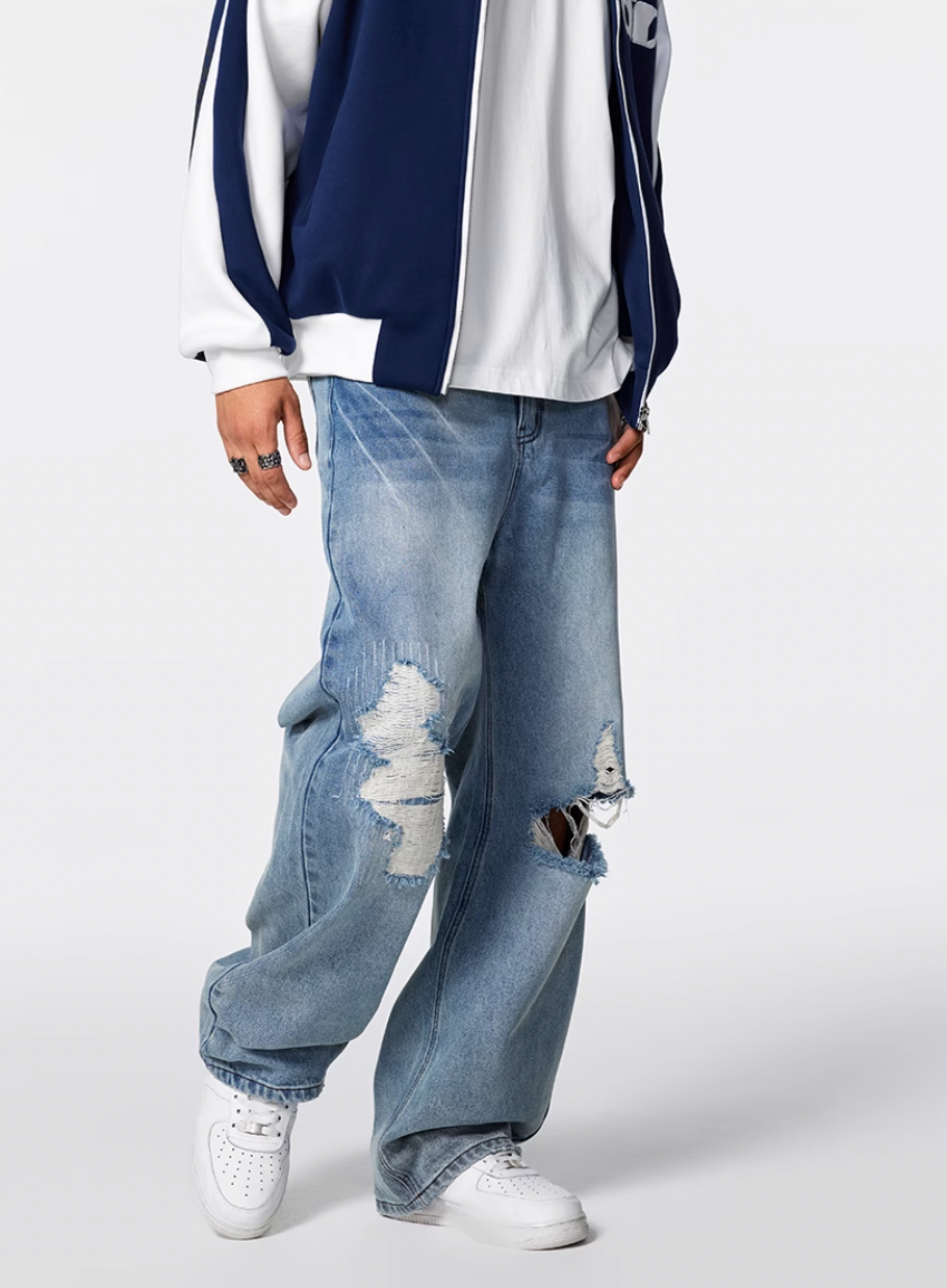 Achock Butterfly Washed Broken Hole Distressed Jeans | Face 3 Face