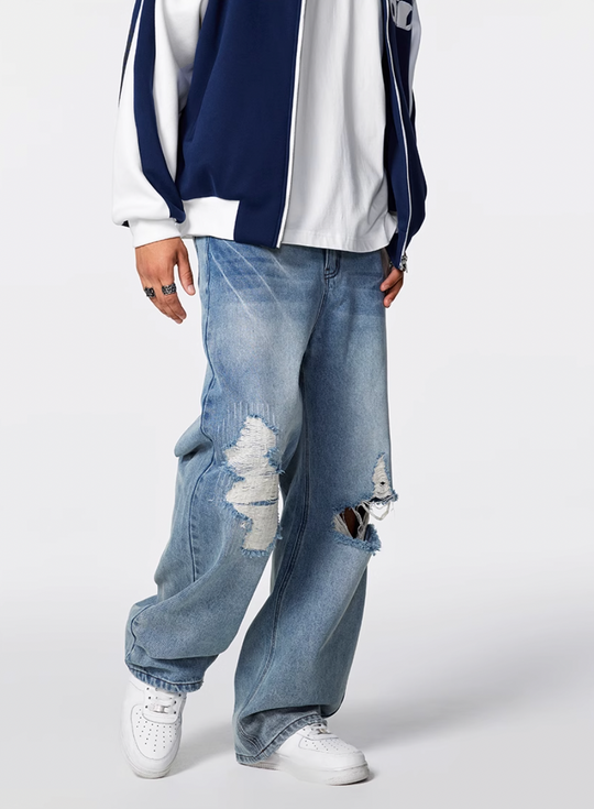 Achock Butterfly Washed Broken Hole Distressed Jeans | Face 3 Face